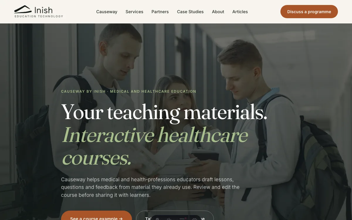 Preview of the unpublished Inish Education Technology website for Causeway healthcare education